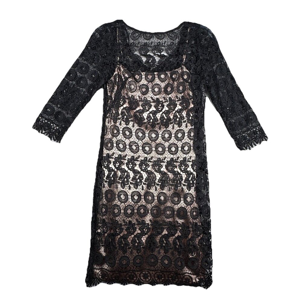 Cachet Dress Womens 8 Black Sheer‎ Lace Nude Liner Whismy Gothic Preppy Minimal
